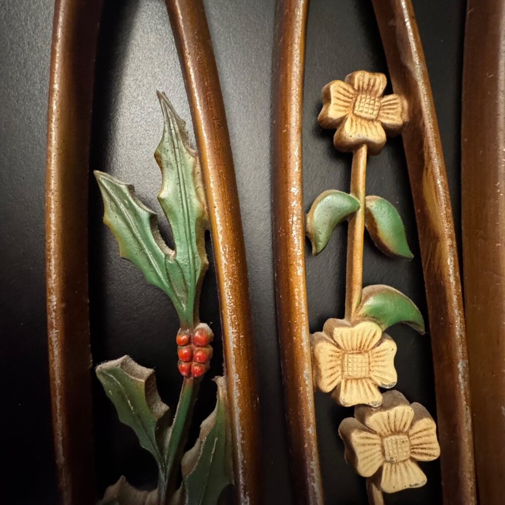 Set of 4 Vintage Sexton MCM Metal 4 Seasons Floral Wall Hanging Decor 27" Long - Picture 9 of 16